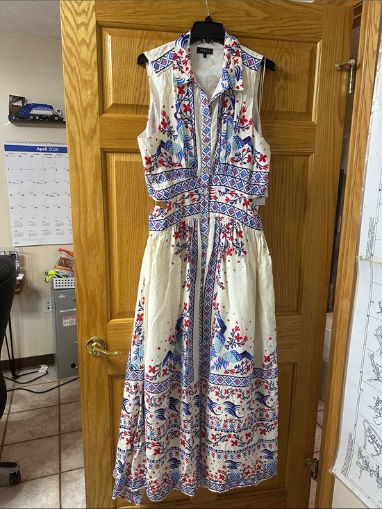 1. State Dresses & Skirts - 1. State White Maxi Dress with Blue & Red